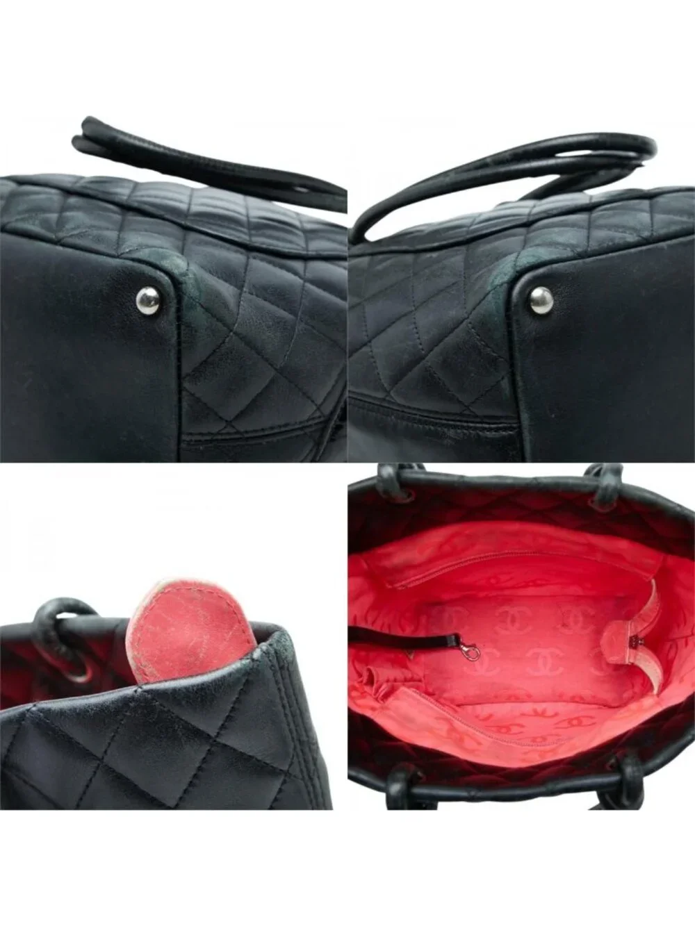 Chanel Cambon Line CC Logo Tote Black Leather Patent